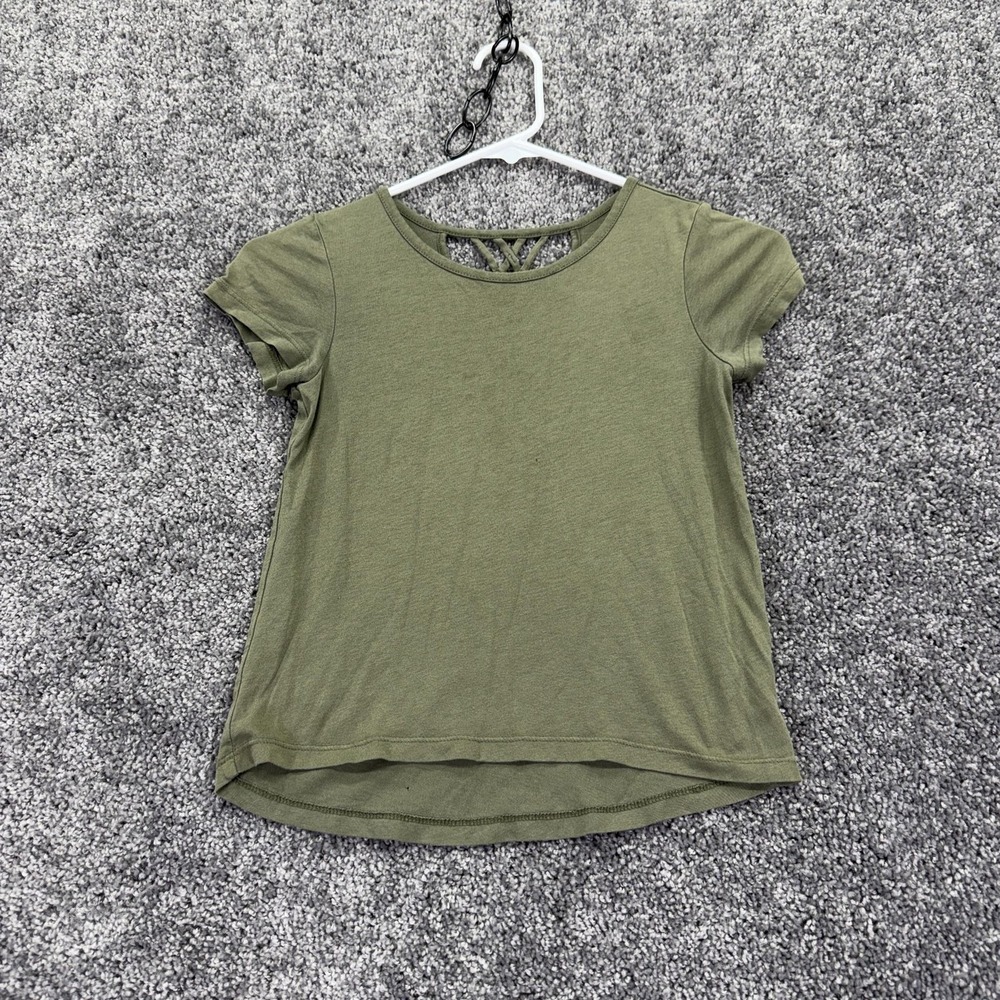 Old Navy Shirt Girls S 6-7 Green Softest Tee Short Sleeve Keyhole Back